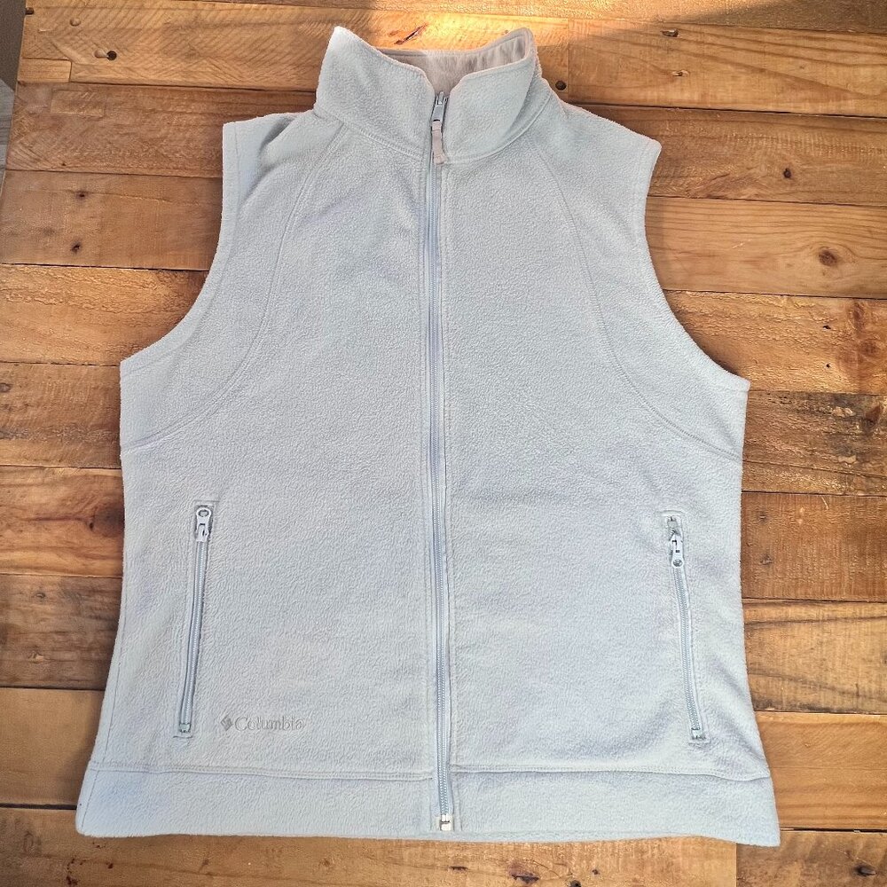 Columbia Vest Women's LargeFleece Blue Pockets Full Zip Hiking SleevelessOutdoor